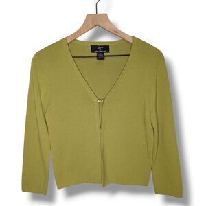 Lennie for Nina Lenoard Chartreuse Cardigan Sweater Cropped One Button Moss Med